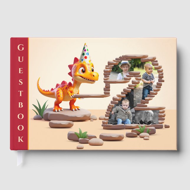 Libro De Visitas Foto de Big Number 2º cumpleaños | Pequeño Dino Dr (Anverso)