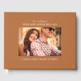 Libro De Visitas Foto de boda naranja quemada elegante moderna