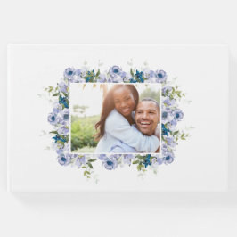 Libro De Visitas Foto de compromiso del Boda Floral Azul Clásico
