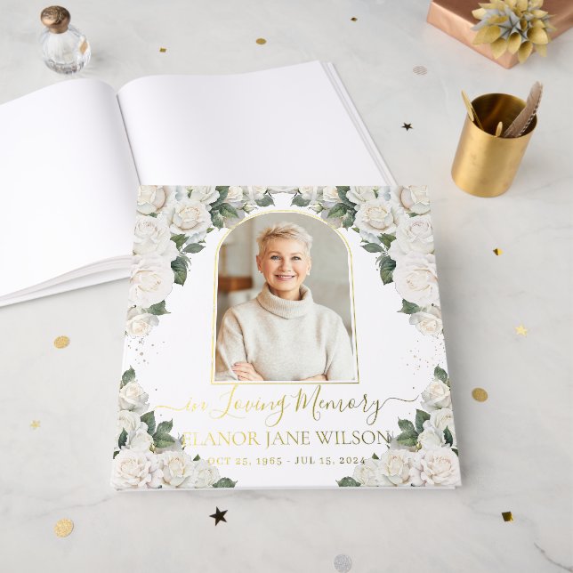 Libro De Visitas Foto de Funeral en Monumento a la Floral de Rosas  (Anverso Abierto)