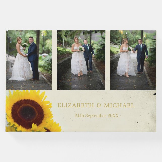 Libro De Visitas Foto De Girasol Boda Rústica Elegante (Anverso)