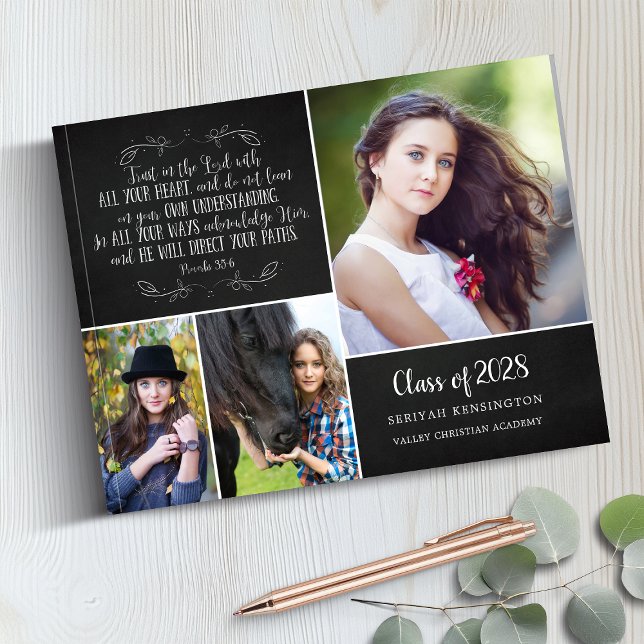 Libro De Visitas Foto de graduación de la Biblia Rustica Cristiana  (Rustic Christian Bible Verse Graduation Photo Guest Book)