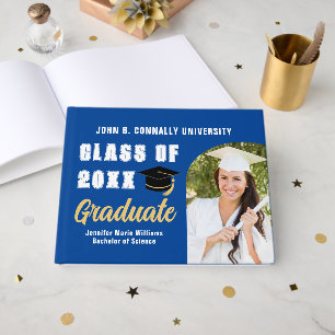 Libro De Visitas Foto de Graduado Azul Blanco Personalizada Fiesta 