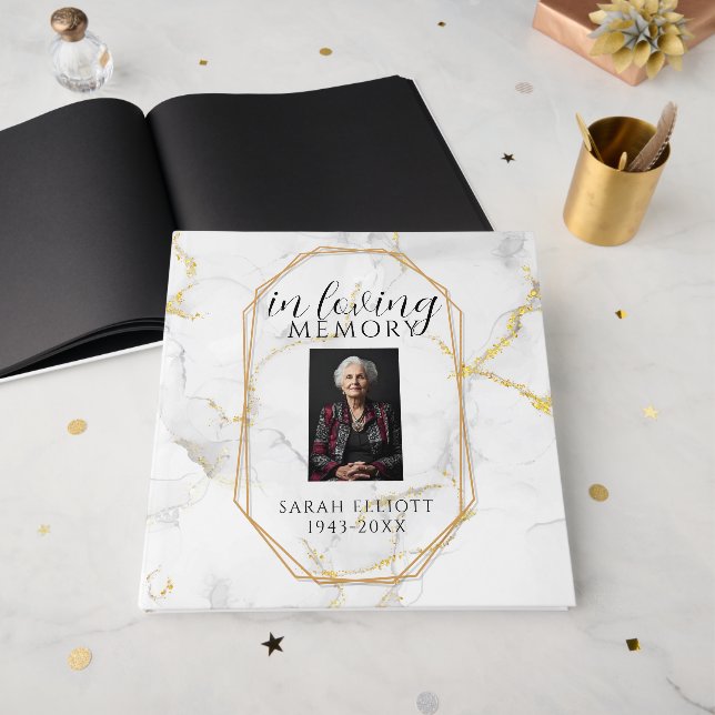 Libro De Visitas Foto de mármol personalizada en memoria (Anverso Abierto)