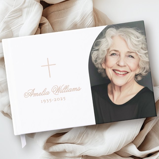 Libro De Visitas Foto de memoria fúnebre de amor simple (Simple cross loving memory funeral memorial photo guest book)