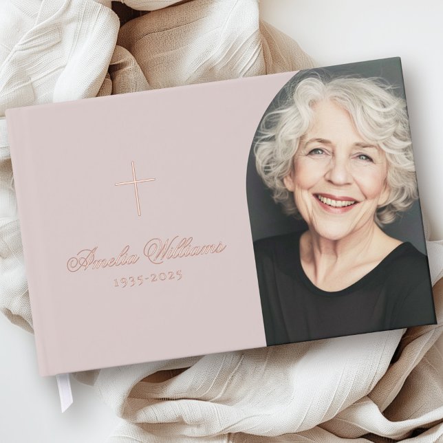 Libro De Visitas Foto de memoria fúnebre de amor simple (Simple cross loving memory funeral memorial photo guest book)