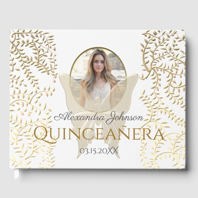 Libro De Visitas Foto de oro Quinceanera Cumpleaños (Anverso)