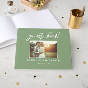 Libro De Visitas Foto de pareja de Boda verde sabio