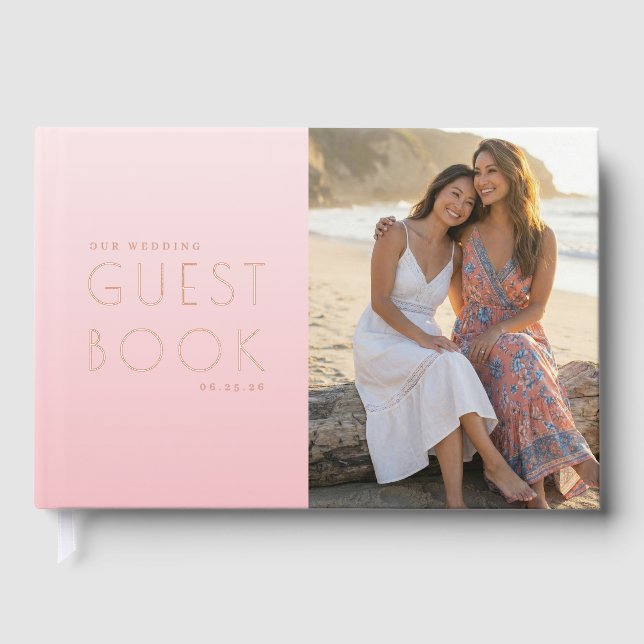 Libro De Visitas Foto de playa romántica rosa (Anverso)