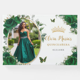 Libro De Visitas Foto de Quinceanera de oro verde de moda esmeralda