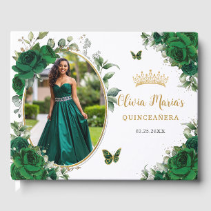 Libro De Visitas Foto de Quinceanera de oro verde de moda esmeralda