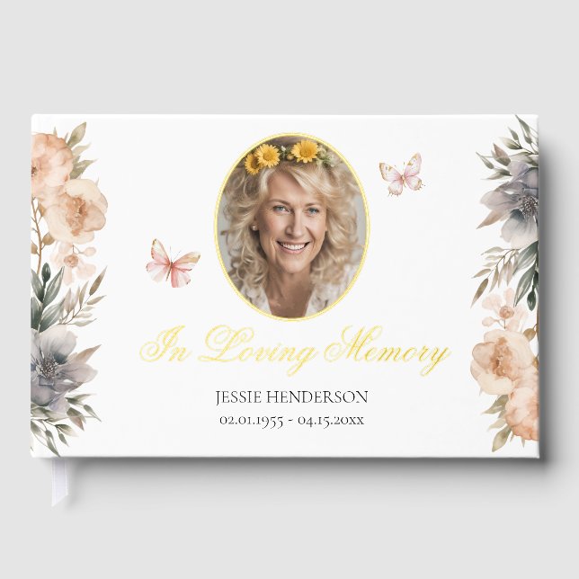 Libro De Visitas Foto floral de amor por la memoria (Anverso)