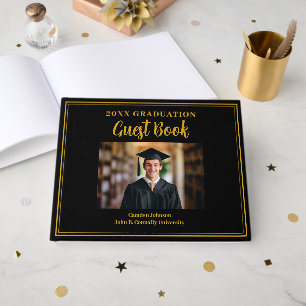 Libro De Visitas Foto Formal de Graduación en Dorado y Negro Fiesta