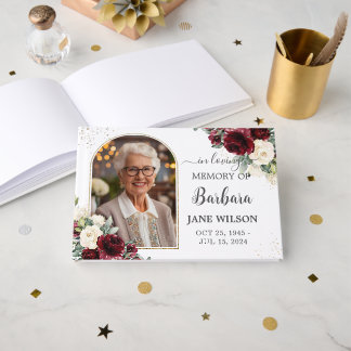 Libro De Visitas Foto: Funeral conmemorativo floral de marfil blanc