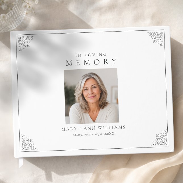 Libro De Visitas Foto Funeral En Memoria Blanca (In Loving Memory Photo Funeral White Guest Book)