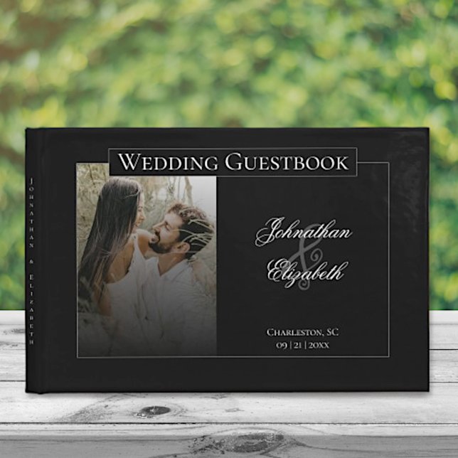 Libro De Visitas Foto moderna con Boda negro superpuesto (Modern Photo with Black Overlay Wedding Guestbook)