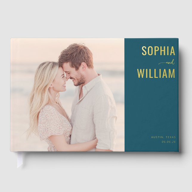 Libro De Visitas Foto moderna romántica teal (Anverso)