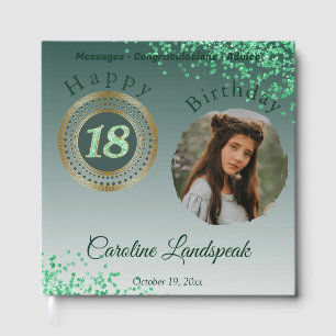 Libro De Visitas Foto personalizada Purpurina Verde, 18º cumpleaños