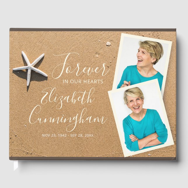 Libro De Visitas Foto personalizado Sandy Beach Funeral Memorial (Anverso)