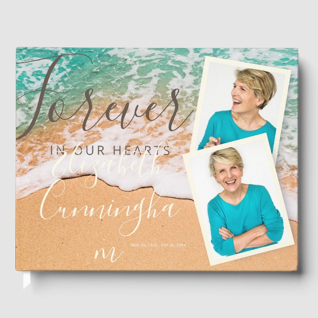 Libro De Visitas Foto personalizado Sandy Ocean Beach Funeral Memor (Anverso)