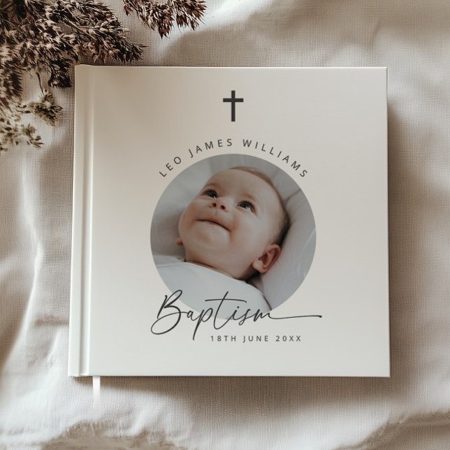 Libro De Visitas Foto Redonda de Bautizo  (Zazzle Baptism Round Photo  Guest Book)