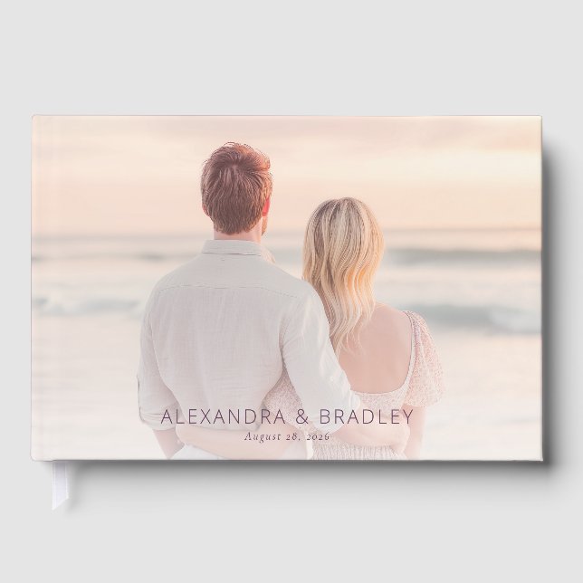 Libro De Visitas Foto Romántica de Playa con Pastel (Anverso)