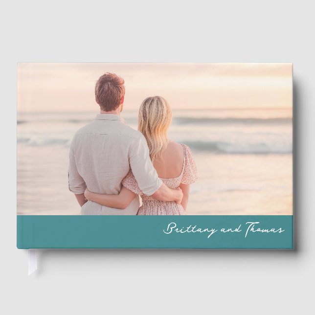 Libro De Visitas Foto Romántica de Playa con Pastel (Anverso)