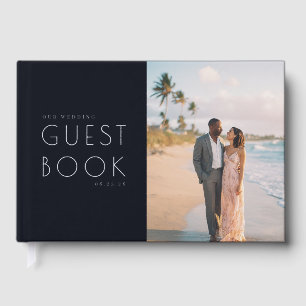 Libro De Visitas Foto Romántica de Playa en Azul Marino