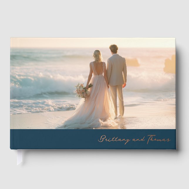 Libro De Visitas Foto Romántica de Playa en Pastel (Anverso)