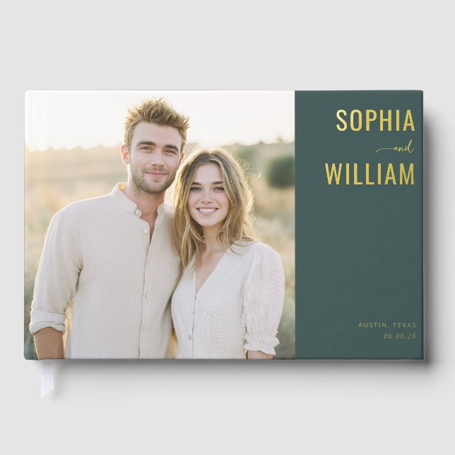 Libro De Visitas Foto verde beige romántico (Anverso)