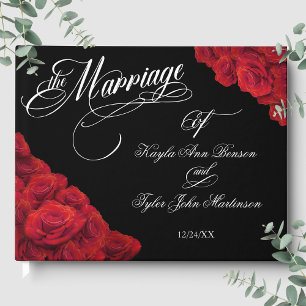 Libro De Visitas Fotografía Caligrafía Rosas Rojas Negras Boda