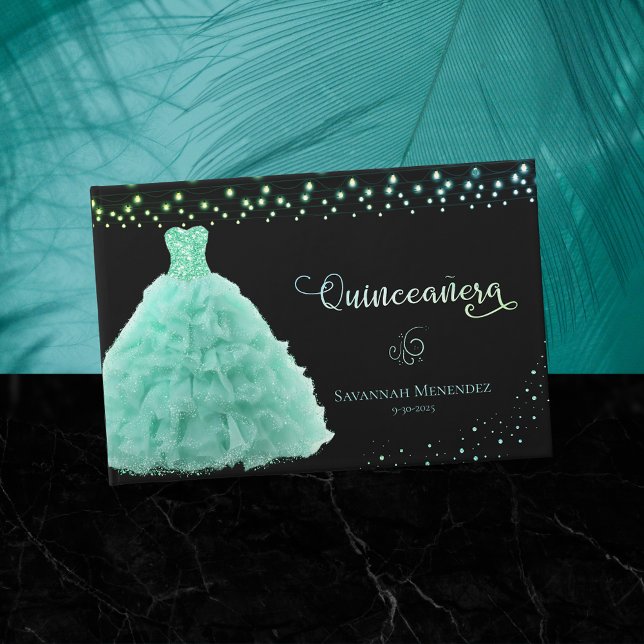 Libro De Visitas Fotografía de Black Quinceanera Mint Green Gown (Subido por el creador)