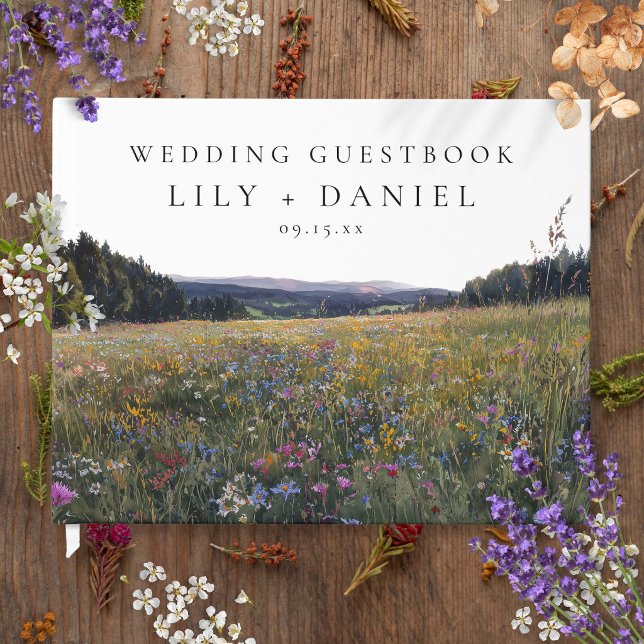 Libro De Visitas Fotografía de boda de prado floral con flores silv (Wildflowers Floral Meadow Wedding Photo Guest Book)
