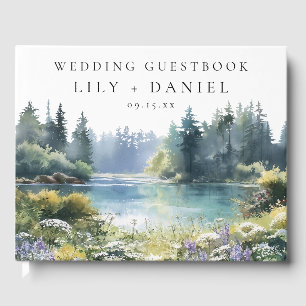 Libro De Visitas Fotografía de boda floral junto al lago del bosque