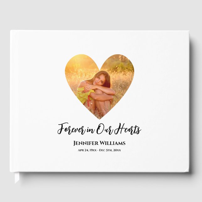 Libro De Visitas Fotografía de Condolencia Corazón Blanco Caligrafí (Anverso)