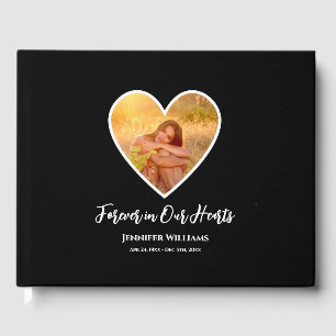 Libro De Visitas Fotografía de Condolencia Corazón Negro Caligrafía