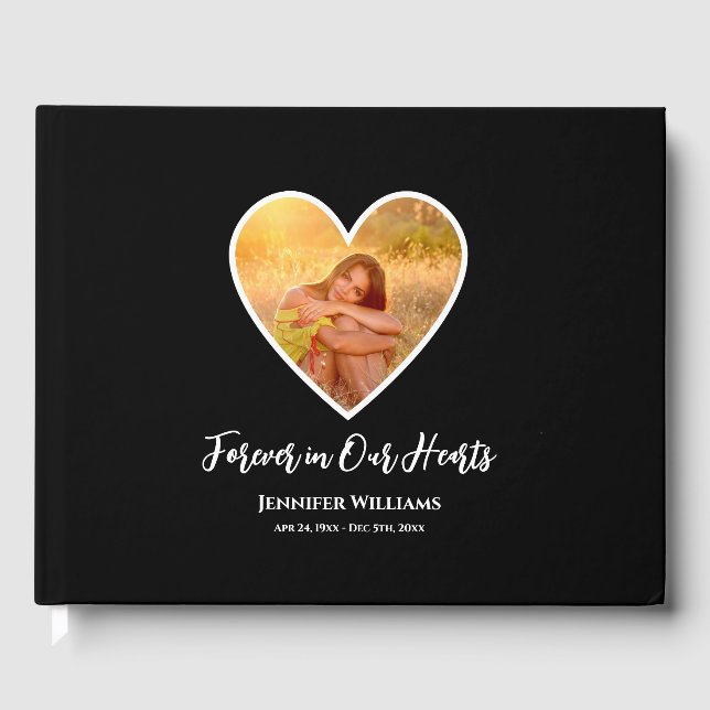 Libro De Visitas Fotografía de Condolencia Corazón Negro Caligrafía (Anverso)