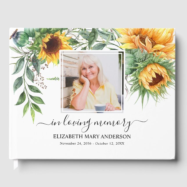 Libro De Visitas Fotografía de girasol Simpatía Funeral Acuarela (Anverso)