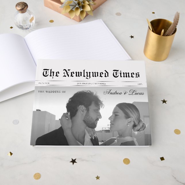 Libro De Visitas Fotografía de periódico de bodas antiguas y monogr (Anverso Abierto)