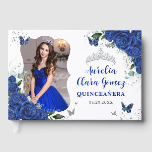 Libro De Visitas Fotografía de QUINCEAÑERA 15 azul real floral plat
