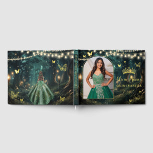 Libro De Visitas Fotografía de Quinceañera de oro esmeralda foresta