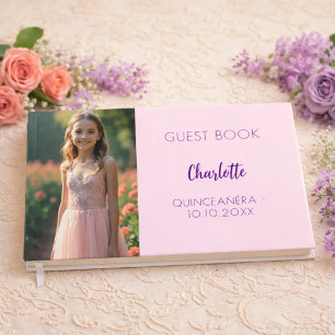 Libro De Visitas Fotografía rosa Quinceanera Guest Book