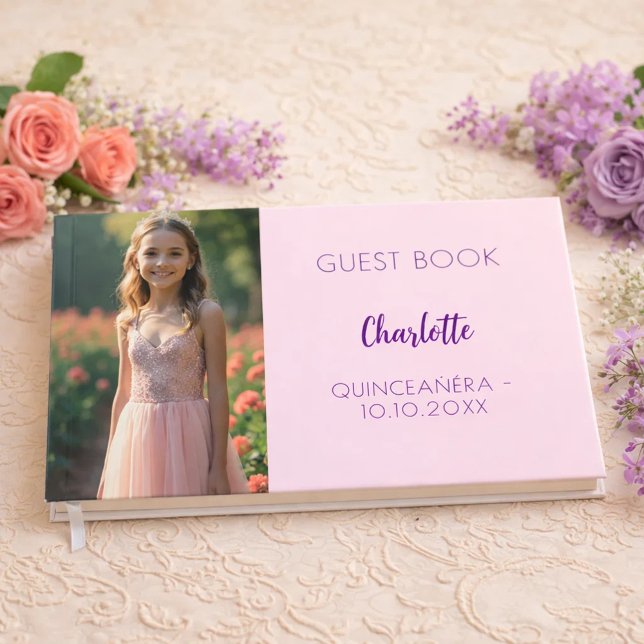 Libro De Visitas Fotografía rosa Quinceanera Guest Book (Subido por el creador)