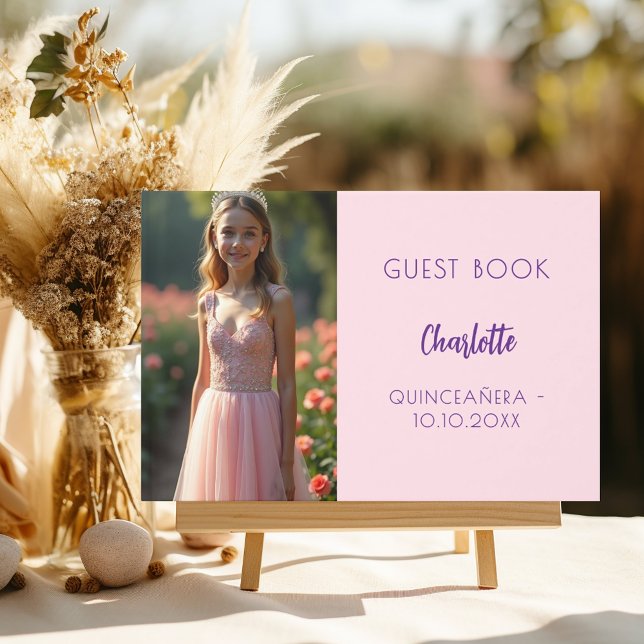 Libro De Visitas Fotografía rosa Quinceanera Guest Book (Subido por el creador)