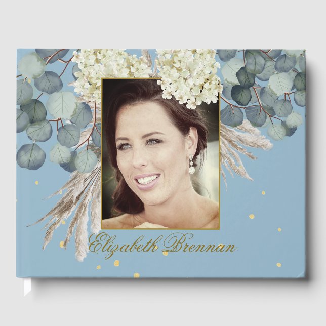 Libro De Visitas Fotomontaje Famoso Focal Azul Elegante (Anverso)