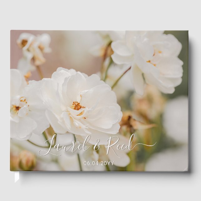 Libro De Visitas Fotos de flores blancas de rosa Korbin boda (Anverso)