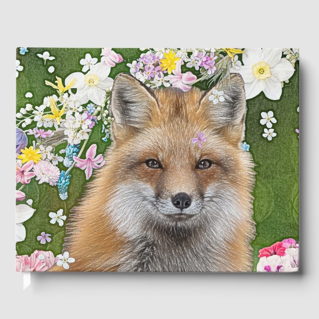 Libro De Visitas Fox de cuento de hadas en campo de flores (Anverso)