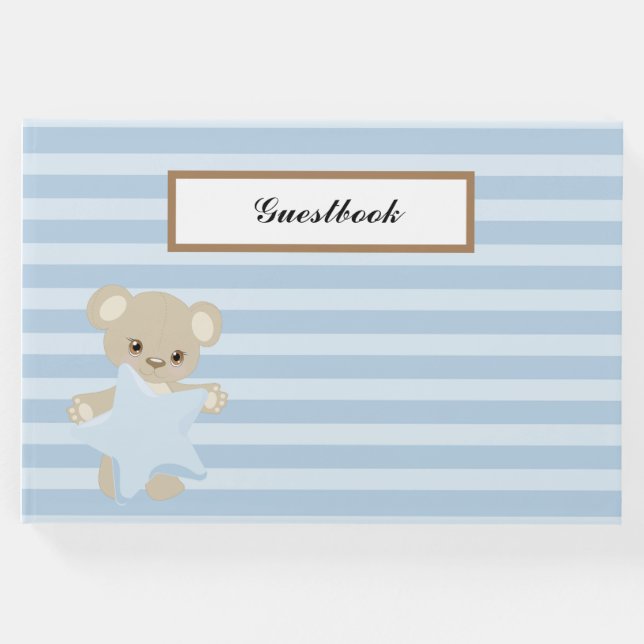 LIBRO DE VISITAS FRAGMENTOS AZULES CON OSO DE MADERA CON UNA ESTREL (Anverso)