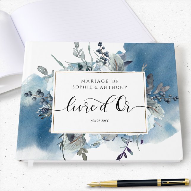 Libro De Visitas Francés, Livre d'Or, Blue Floral Guest Book (Subido por el creador)