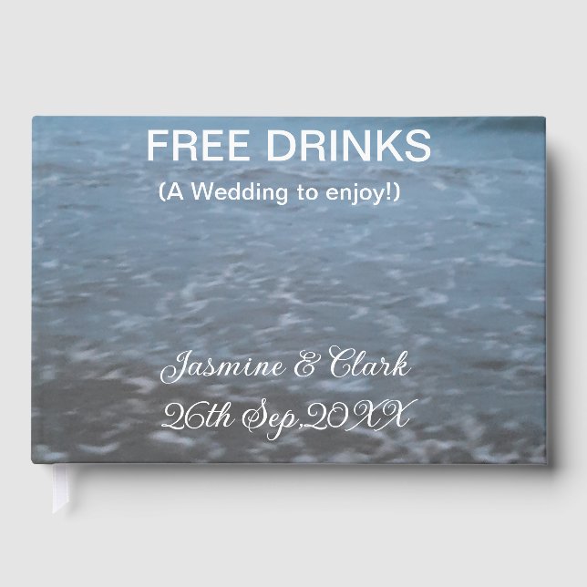Libro De Visitas Free drinks save the date beach wedding add name  (Anverso)